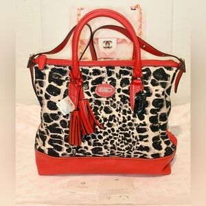 Coach Rory Ocelot Red/White/Black Cheetah Shoulder Tote Satchel No. E1220-19988